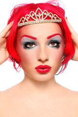 Red wig and crown