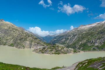 View from the Grimsel Pass road to lake Grimselsee near Guttannen
