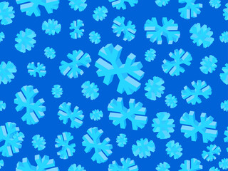 Fototapeta na wymiar Snowflakes seamless pattern. 3d isometric snowflakes for Christmas and New Year. Falling snow. Christmas design for greeting cards, promotional materials and banners. Vector illustration