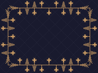 Fototapeta na wymiar Art deco frame with snowflakes. Christmas linear border, line art. Template design for greeting card Merry Christmas and Happy New Year. The style of the 1920s - 1930s. Vector illustration