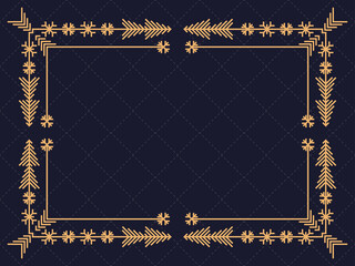 Art deco frame with snowflakes. Christmas linear border, line art. Template design for greeting card Merry Christmas and Happy New Year. The style of the 1920s - 1930s. Vector illustration