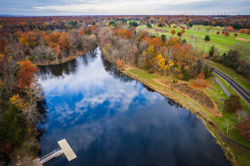 Aerial Drone of Somerset County Park in the Autumn Foliage