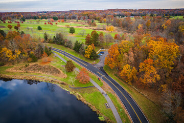 Aerial Drone of Somerset County Park in the Autumn Foliage