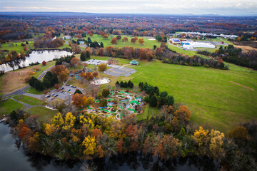 Fototapeta na wymiar Aerial Drone of Somerset County Park in the Autumn Foliage