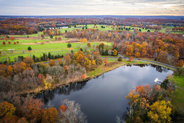 Aerial Drone of Somerset County Park in the Autumn Foliage