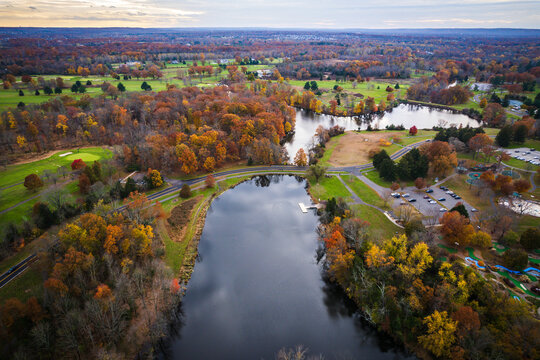Aerial Drone of Somerset County Park in the Autumn Foliage