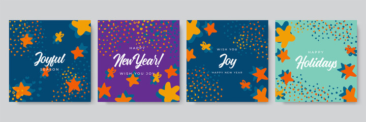 Obraz na płótnie Canvas Merry Christmas greeting cards. Trendy square Winter Holidays art templates. New year greeting cards. Suitable for social media post, mobile apps, banner design and web, internet ads.