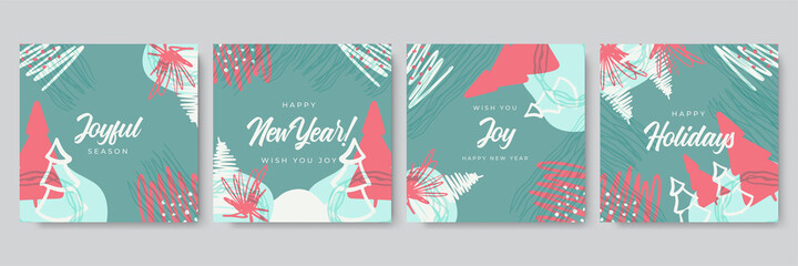 Merry Christmas greeting cards. Trendy abstract square Winter Holidays art templates. New year new season greeting card. Suitable for social media post, mobile apps, banner design and web/internet ads