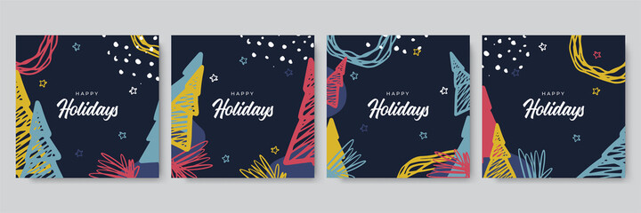 Merry Christmas greeting cards. Trendy abstract square Winter Holidays art templates. New year new season greeting card. Suitable for social media post, mobile apps, banner design and web/internet ads