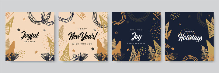 Merry Christmas greeting cards. Trendy abstract square Winter Holidays art templates. New year new season greeting card. Suitable for social media post, mobile apps, banner design and web/internet ads