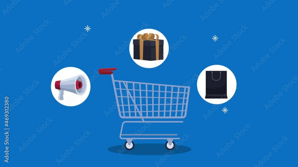 Poster shopping cart with commercial icons