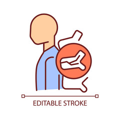 Spinal fracture RGB color icon. Spinal bones injury. Vertebral column dislocation and compression. Osteoporotic trauma. Isolated vector illustration. Simple filled line drawing. Editable stroke