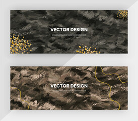 Social media stories banners with black and brown watercolor and gold glitter texture
