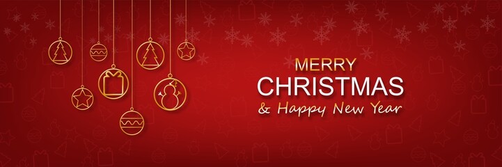 Merry Christmas and Happy New Year  background, web banner illustration of gold luxury xmas pine tree frame with geometric art deco style element for elegant holiday celebration.