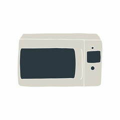 Microwave isolated on white background. Front view of stainless steel microwave oven. Household kitchen and domestic appliances. Home innovation. Vector