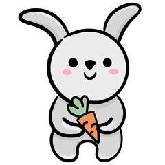 hare with carrot cute character icon. Hand drawn vector illustration
