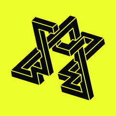 Optical illusion shapes, unreal geometric object. Impossible figures. Sacred geometry.