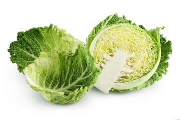 Savoy cabbage half isolated on white background with clipping path and full depth of field