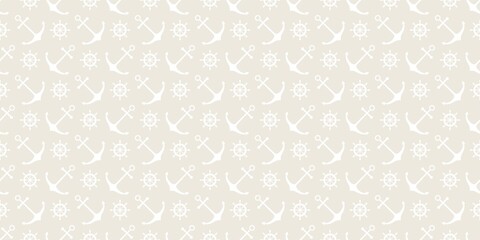 Nautical seamless pattern with ship wheels and anchors