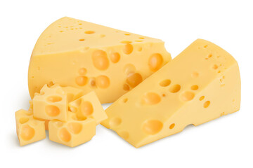 piece of cheese isolated on white background with clipping path and full depth of field