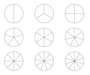 2-10 sections blank pie chart infographic elements set. Clipart image isolated on white background