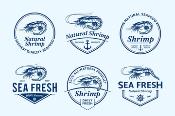 Vector shrimp logo and design elements, label templates and prawn icons