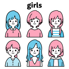 人物イラストセット_かわいい私服の女の子_パステルカラー