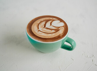 A cup of Hot coffee latte on white background