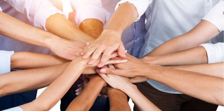 Image of hand for work together concept, Hand stack for business and service, teamwork