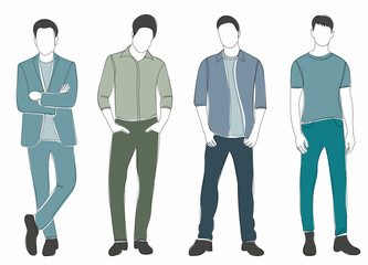 men sketch, line drawing vector, isolated