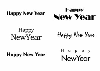 Happy New Year text with various types of fonts from casual to formal characters. 