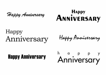 Happy Anniversary text with various types of fonts from casual to formal characters. 