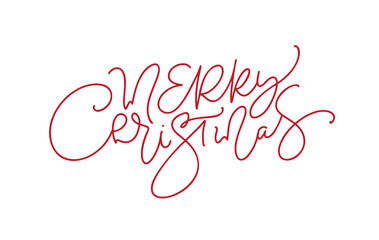 Hand drawn vector lettering monoline text Merry Christmas. Brush calligraphic phrase isolated on white background. Text for cards invitations, templates. Stock illustration