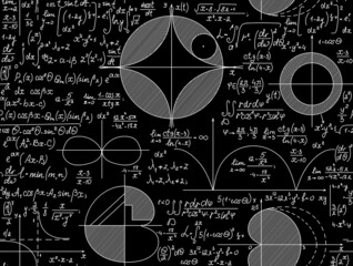 Obraz premium Mathematical vector seamless pattern with mathematical figures and equations. You can use any color of background 