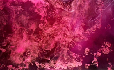Pink smoke on black ink background, colorful fog, abstract swirling touch ocean sea, acrylic paint pigment underwater