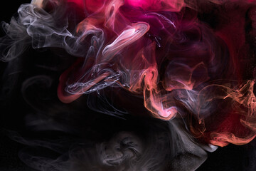 Pink smoke on black ink background, colorful fog, abstract swirling touch ocean sea, acrylic paint pigment underwater © amixstudio