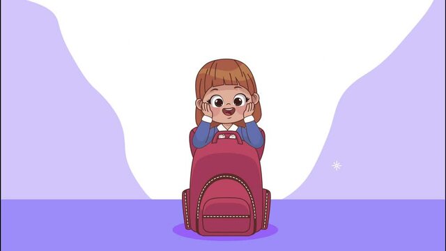 student girl with schoolbag animation