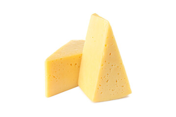 Hard cheese isolated on white background, close up