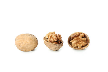 Walnuts isolated on white background, close up