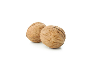 Walnuts isolated on white background, close up