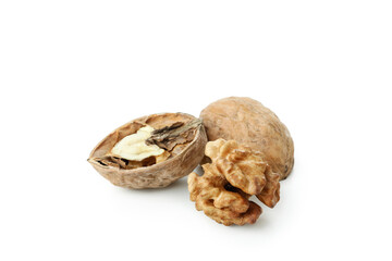 Walnuts isolated on white background, close up