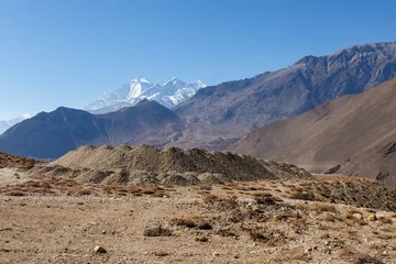 Plaid mouton avec photo Dhaulagiri Dhaulagiri and Tukuche Peak. Mountain view from Kagbeni Muktinath road. Mustang District, Nepal