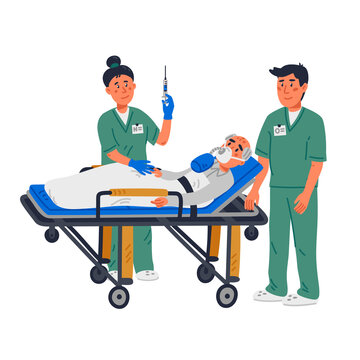 medical staff treating patient on gurney clip art preview