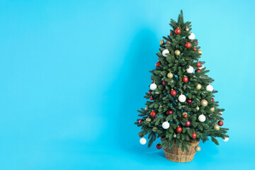 Composition with Christmas tree on blue background
