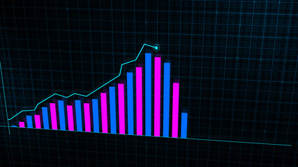 3D rendering of growing line graph of digital income growth chart