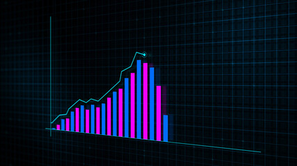 3D rendering of growing line graph of digital income growth chart