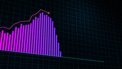 3D rendering of growing line graph of digital income growth chart