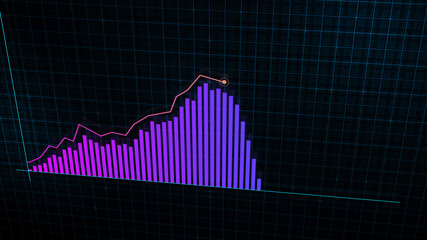3D rendering of growing line graph of digital income growth chart