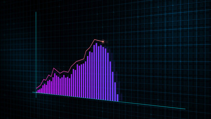 3D rendering of growing line graph of digital income growth chart