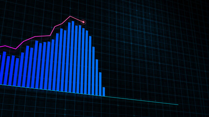 3D rendering of growing line graph of digital income growth chart